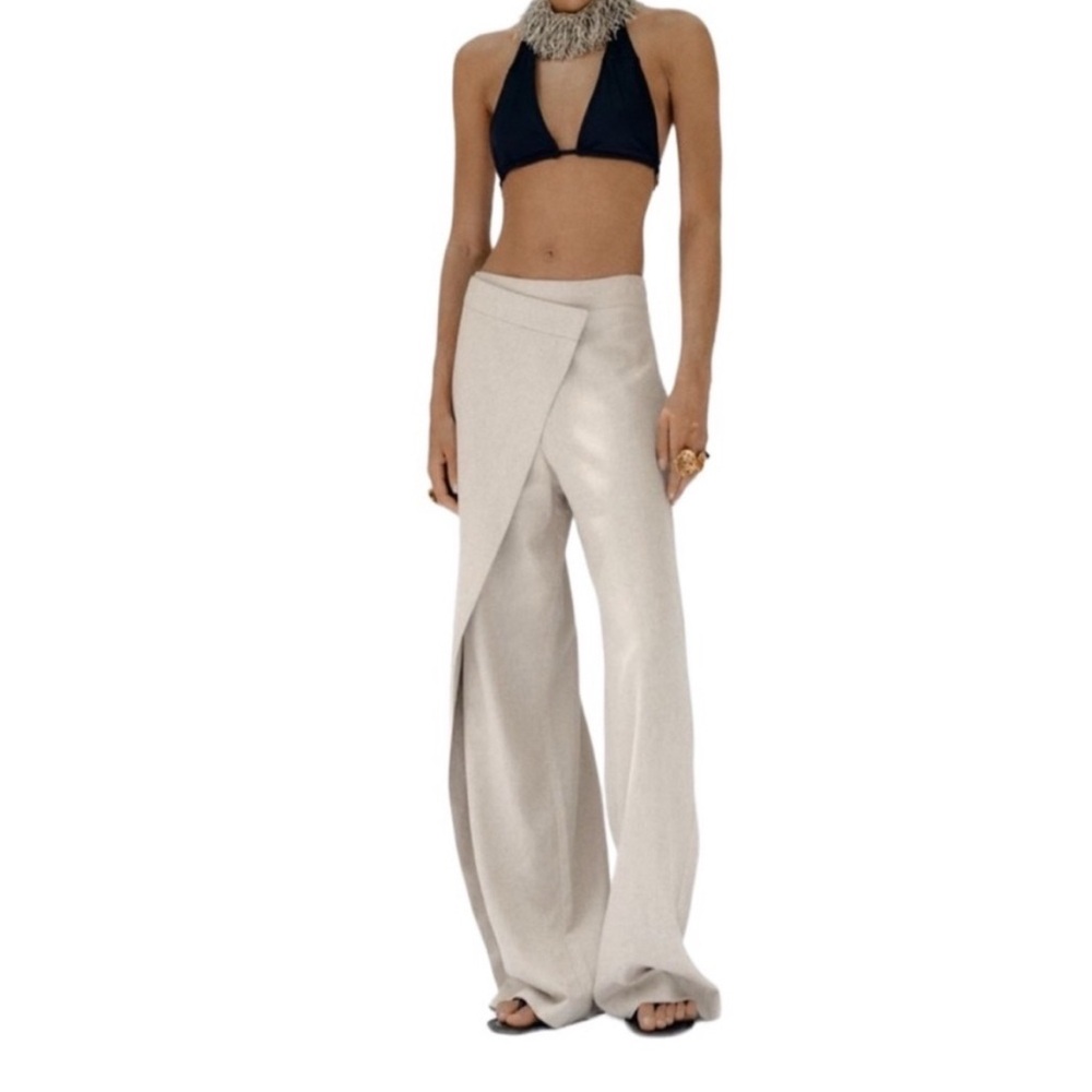 Zara Pareo Wide Leg Asymmetrical Pants Pant M Linen Blend